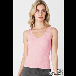 NEW Crystal Pink Reversible Tight Ribbed Vee and Scoop Tank Top
